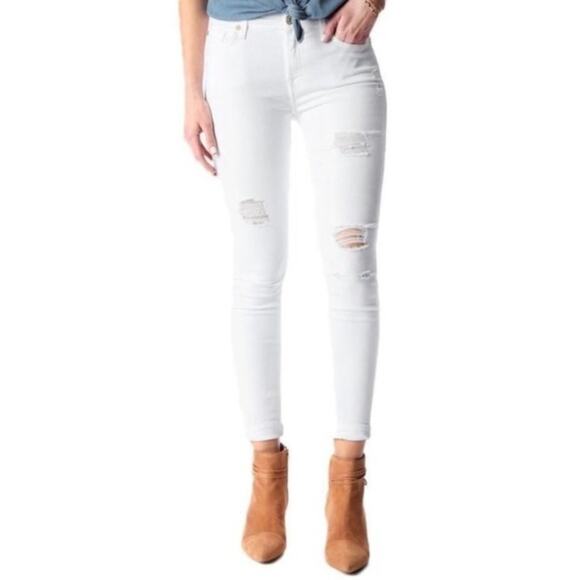 7 For All Mankind Denim - 7 For All Mankind Josefina Distressed White Ankle Skinny Jeans SZ 26